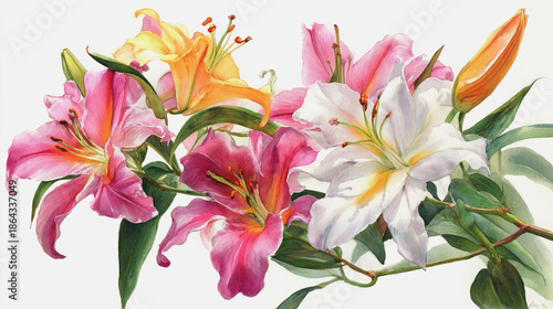 watercolor botanical Lilly flowers texture template background.Elegant wedding invitation card background . Minimal hand painted Design for wedding or Valentine's Day