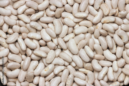 Dry Cannellini Beans ( white kidney beans ) close up in pile on white background