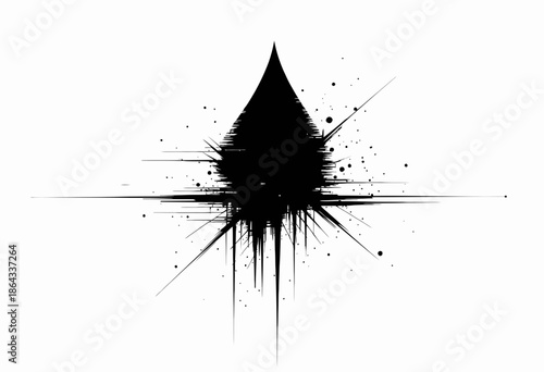 Abstract Black Ink Explosion with Dynamic Lines and Splashes on a Minimalist White Background Depicting Artistic Chaos