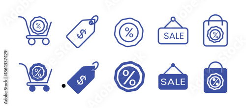 Discount icon set. Price tags and promotion symbol. Vector illustration.
