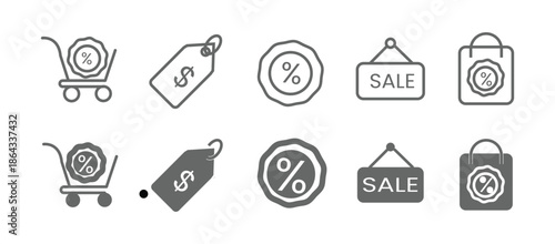 Discount icon set. Price tags and promotion symbol. Vector illustration.