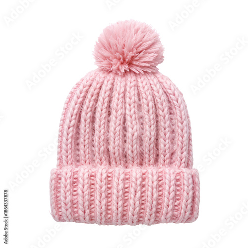 Soft Pink Knit Hat With Pom Pom for Winter Wear