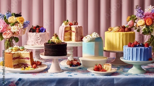 Wallpaper Mural Variety of fresh baked cakes and individual sweets decorating a table, creating a festive display for a birthday party, special occasion, or bakery showcase Torontodigital.ca