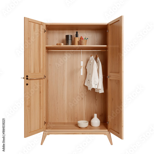 Wooden Cupboard With Shelves and Items in a Home Setting