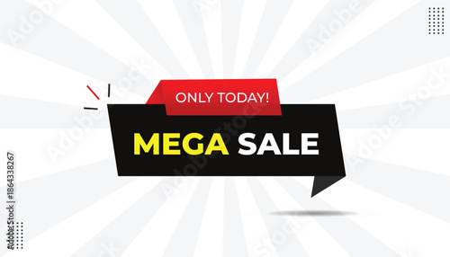 Mega sale only today editable sticker icon label eps format banner template design with black red gradient shapes white yellow bold font white gray abstract hot background vector illustration