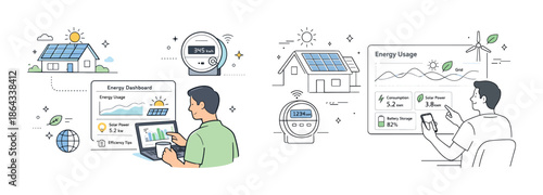 Male monitoring solar power usage for efficient home energy management