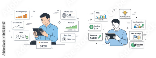 Asian young male entrepreneurs analyzing business growth and funding strategies