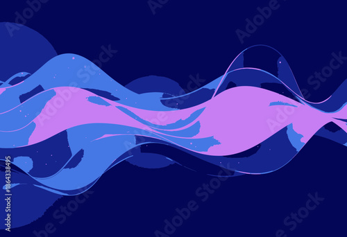 Vibrant Abstract Waves of Blue and Pink with Sparkling Highlights on a Deep Dark Background