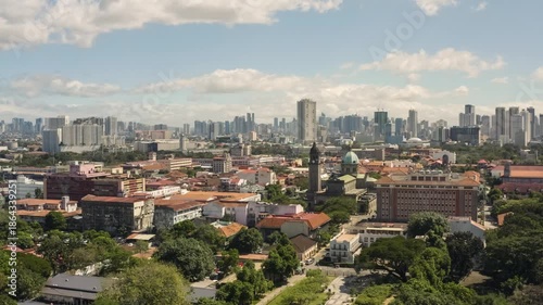 Manila cityscape with historic district and modern skyline. Aerial view