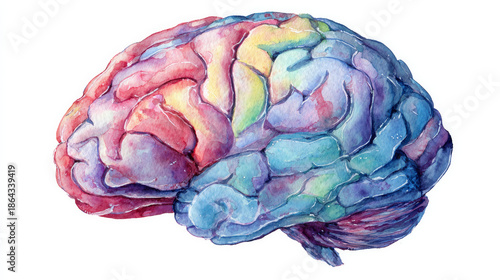 Watercolor-style brain vector illustration in a vibrant isolation