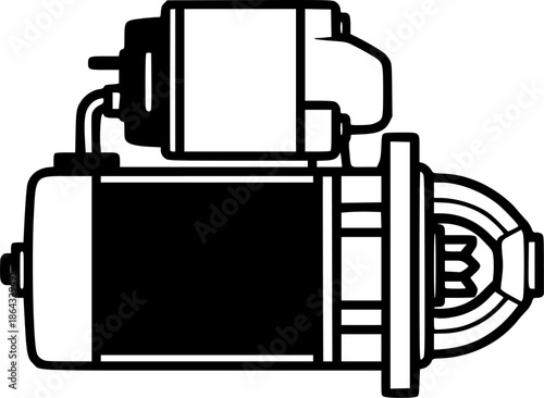 starter motor silhouette line art vector illustration with a white background
