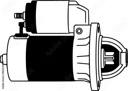starter motor silhouette line art vector illustration with a white background
