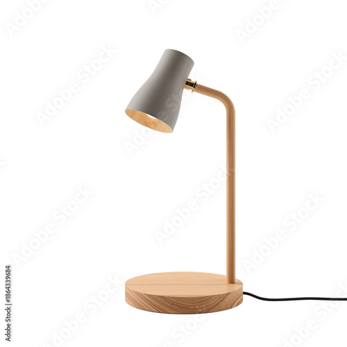 Lamp With Wooden Base and Adjustable Arm in a Studio Setting During Daytime W...