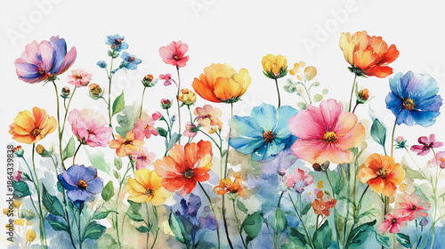 watercolor botanical cosmos flowers texture template background.Elegant wedding invitation card background . Minimal hand painted Design for wedding or Valentine's Day