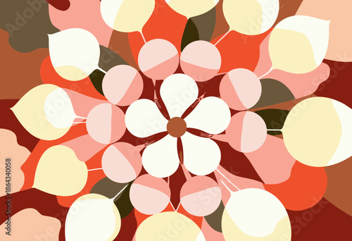 Abstract Floral Design with Symmetrical Patterns and Bold Colors Creating a Vibrant Modern Art Piece