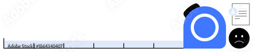 Accuracy, performance review, measurement standards, quality control, assessment, evaluation process. Tape measure with document and sad face symbol. Accuracy and performance review concept