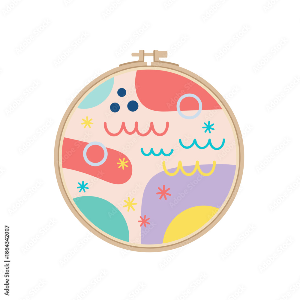 Fototapeta premium Colorful embroidery hoop with abstract designs and playful patterns 