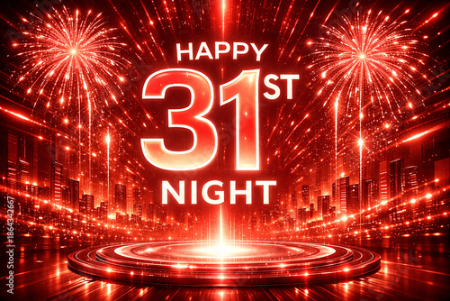 Happy 31st night festive celebration with fireworks