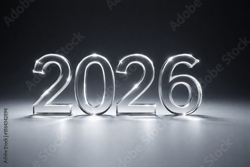 Clear glass numbers representing the year 2026