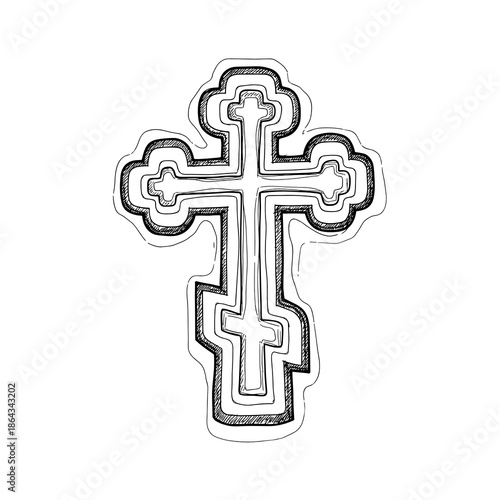Orthodox cross with decorative outline in hand drawn style for Theophany religious visuals