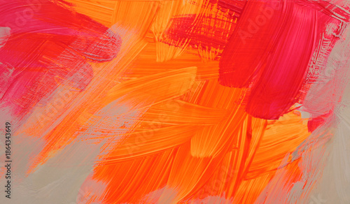 Wallpaper Mural Art Oil, Acrylic brush stroke smear painting blot wall. Abstract texture beige white, neon orange, yellow, pink color stain background. Torontodigital.ca