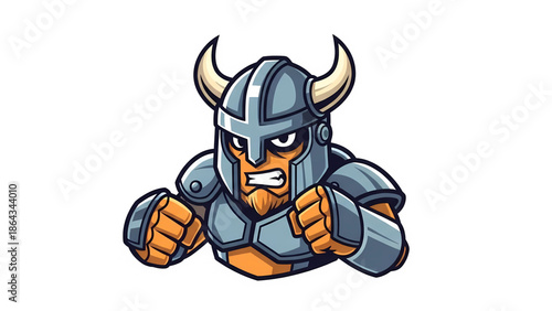 Fierce cartoon viking warrior ready for battle, showcasing strength and determination isolated on white background, Vector