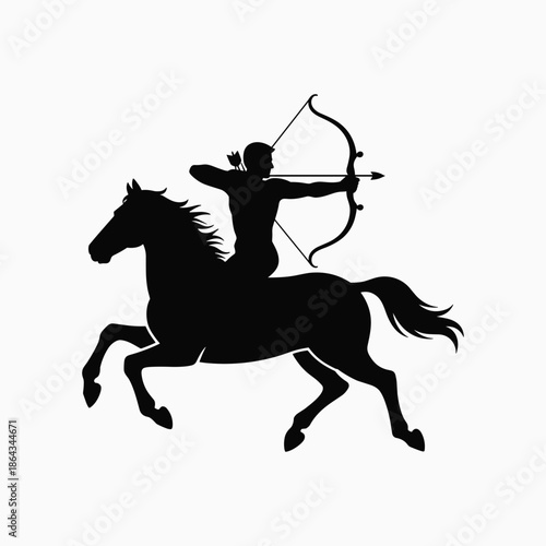 Mounted Archer Silhouette Vector Illustration Horseback Archery Warrior and Historical Combat Symbol