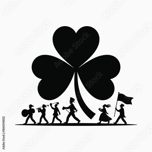 Shamrock Parade Silhouette Vector Illustration with People Marching Irish Celebration Symbol