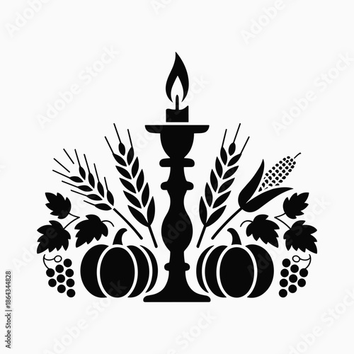 Harvest Candle Thanksgiving Silhouette Vector Illustration with Pumpkins Wheat Grapes and Autumn Symbol