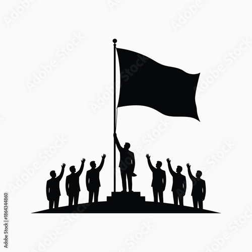 People Holding Flag Silhouette Vector Illustration Unity Freedom Victory and Collective Power Concept