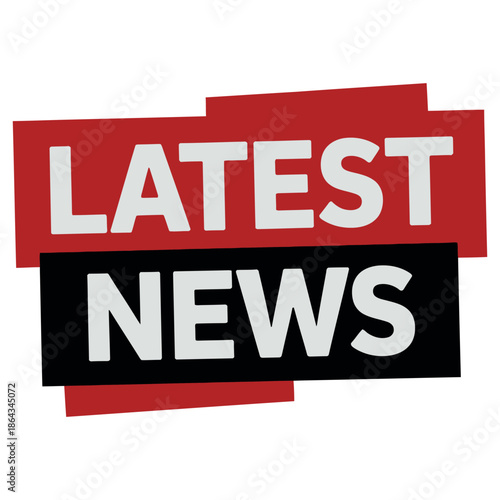 Bold red and black graphic displaying white text announcing the latest news updates.