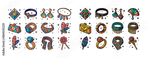 Colorful geometric jewelry collection with earrings necklaces bracelets rings