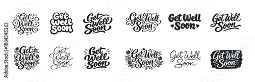 Get well soon calligraphy styles collection with decorative elements