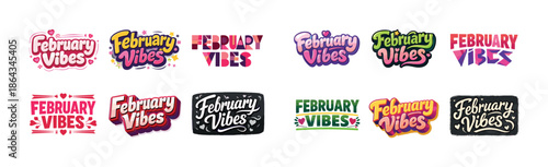 Colorful february vibes typography designs with playful elements