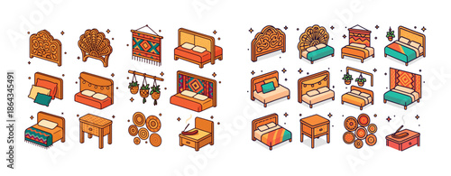 Colorful bohemian bedroom furniture and decor collection