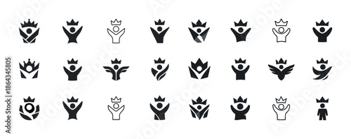 Collection of crowned human icons in various poses and styles