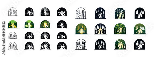 Silhouette forest scenes in various styles and colors