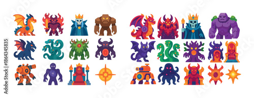 Colorful fantasy creatures set with dragons, wizards, and monsters
