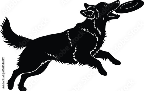 Dog catching frisbee silhouette