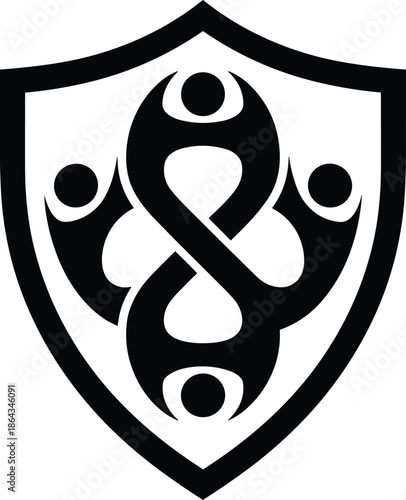Abstract Community Protection Shield Icon Vector Illustration with People Unity and Safety Symbol