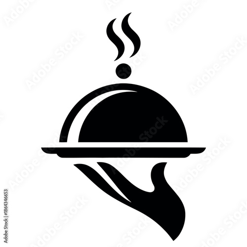 Hand holding a silver serving cloche with steam rising signifies fine dining service delivery.