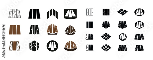 Stylized geometric shapes and patterns in brown and black design