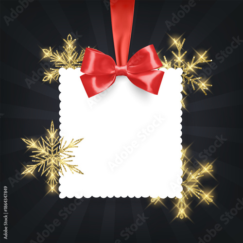 A New Year's or Christmas card decorated with golden snowflakes with shiny glitter. Vector illustration. Elegant holiday design for invitations, greeting cards, seasonal sales, and social media banner