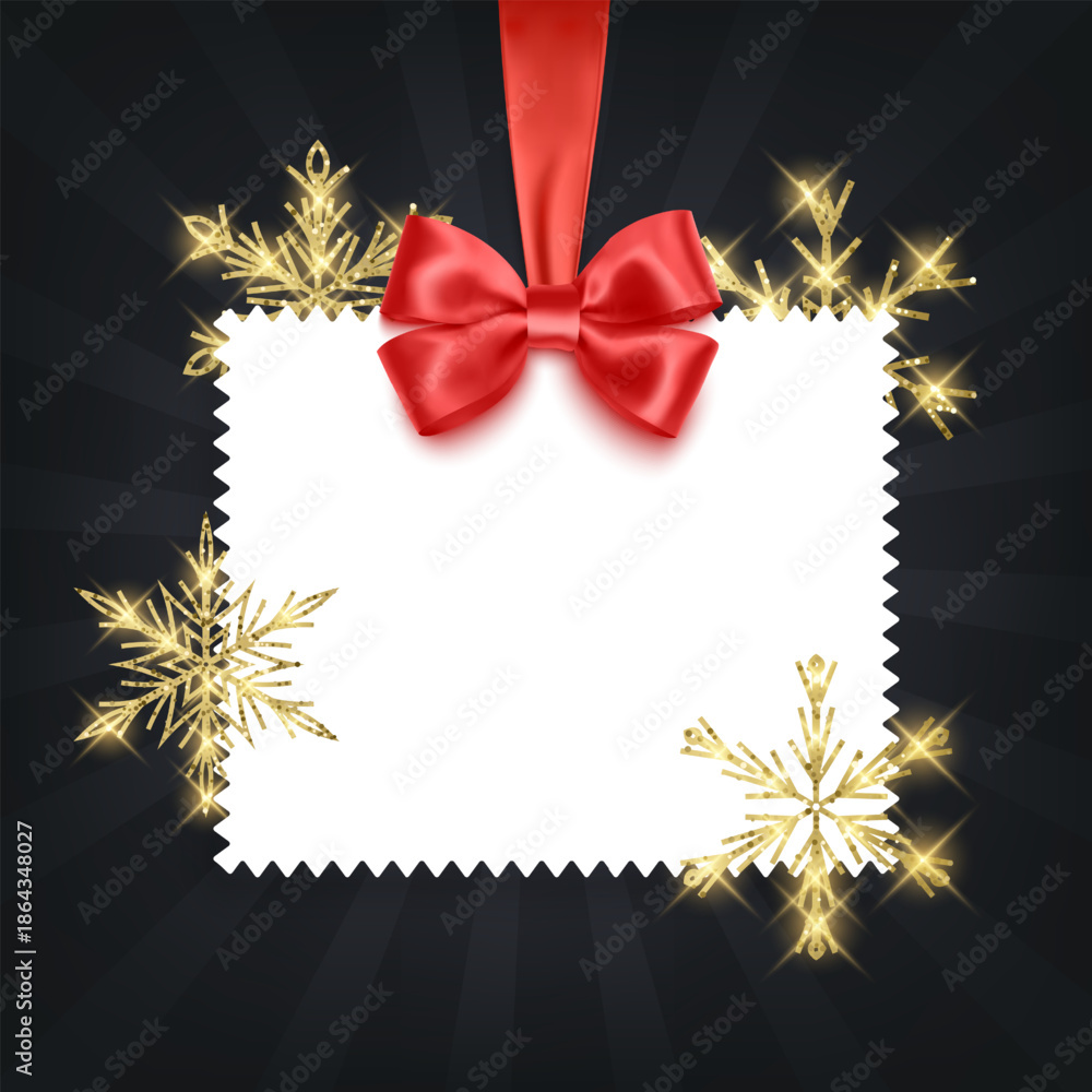 Obraz premium A New Year's or Christmas card decorated with golden snowflakes with shiny glitter. Vector illustration. Elegant holiday design for invitations, greeting cards, seasonal sales, and social media banner