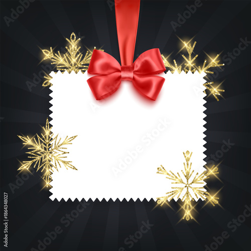 A New Year's or Christmas card decorated with golden snowflakes with shiny glitter. Vector illustration. Elegant holiday design for invitations, greeting cards, seasonal sales, and social media banner