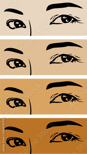 vector image of beautiful Asian woman's eyes on a brown background