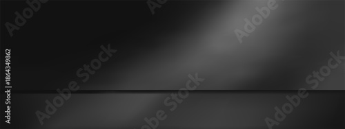 Abstract gradient black podium background, minimal empty 3D studio backdrop, clean scene for product presentation mockup template.