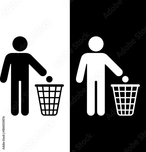 Icon of a human figure throwing away trash, keep the city clean, garbage collector, waste recycling, environmental care