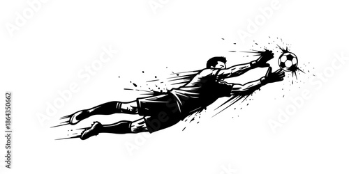 Calligraphic Ink Style Football Goalkeeper Diving Save Vector Art