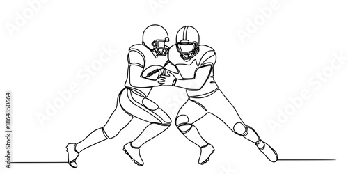 Continuous Line Art Football Players Tackling Vector Illustration